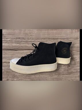 Converse Chuck Taylor AS Modern Lift Mono Suede Shoes, Black SZ 8.5